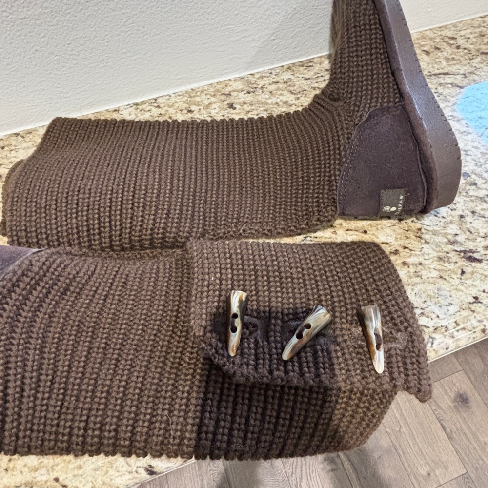 BearPaw Chocolate Knit Boots with Button Detail